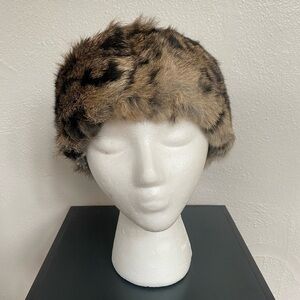 Surell Leopard Print Real Fur Head Wrap OS
